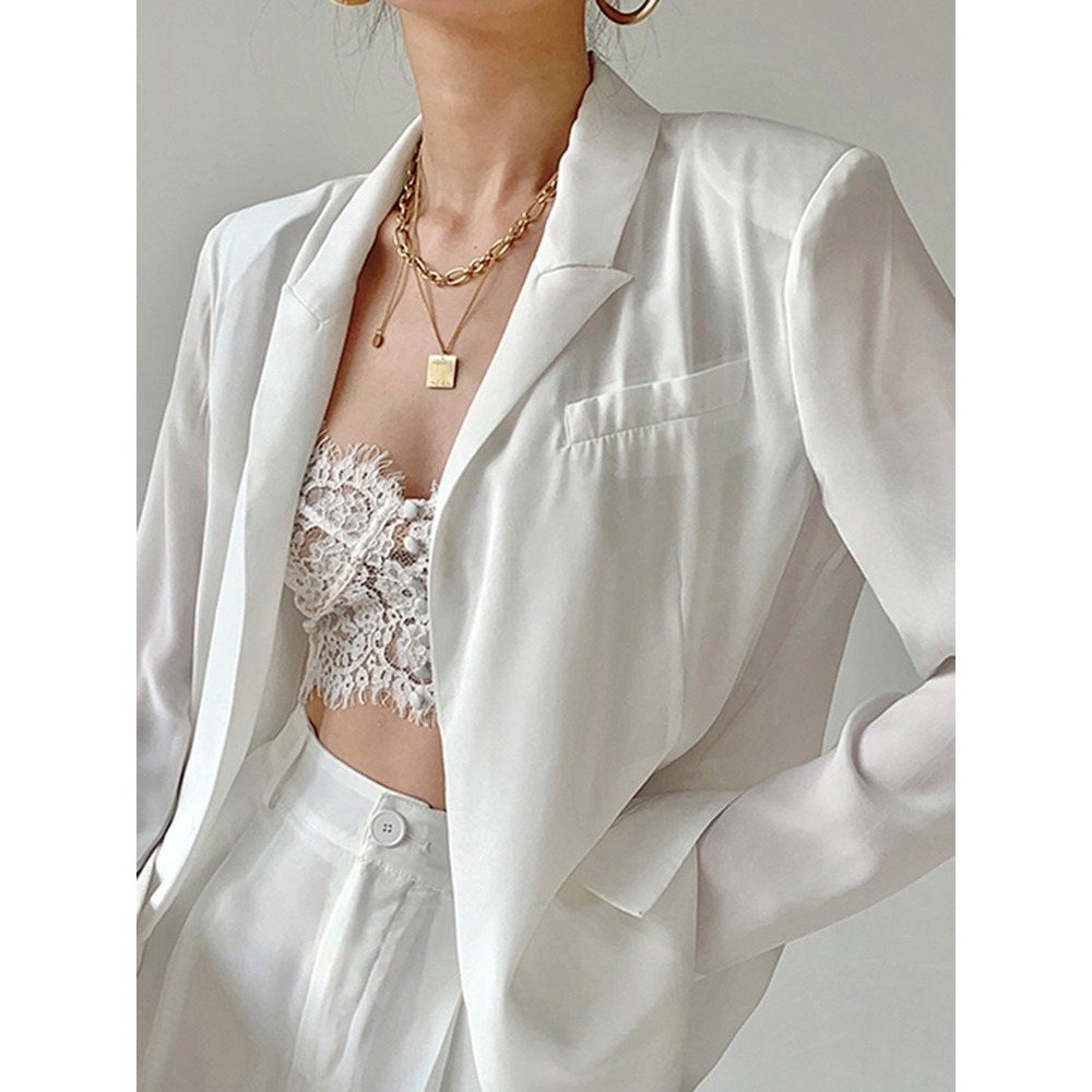 Commense Semi-Sheer Double Hook Lace Crop Cami Top white‎ size L/8-10